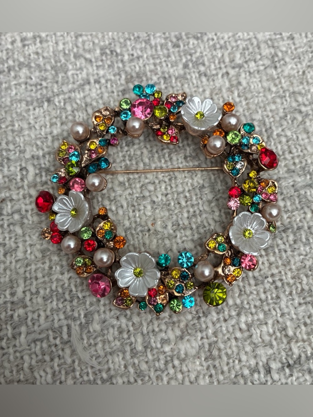 Multicolor Floral Crystal Wreath Brooch/Pendant  - Women Jewelry